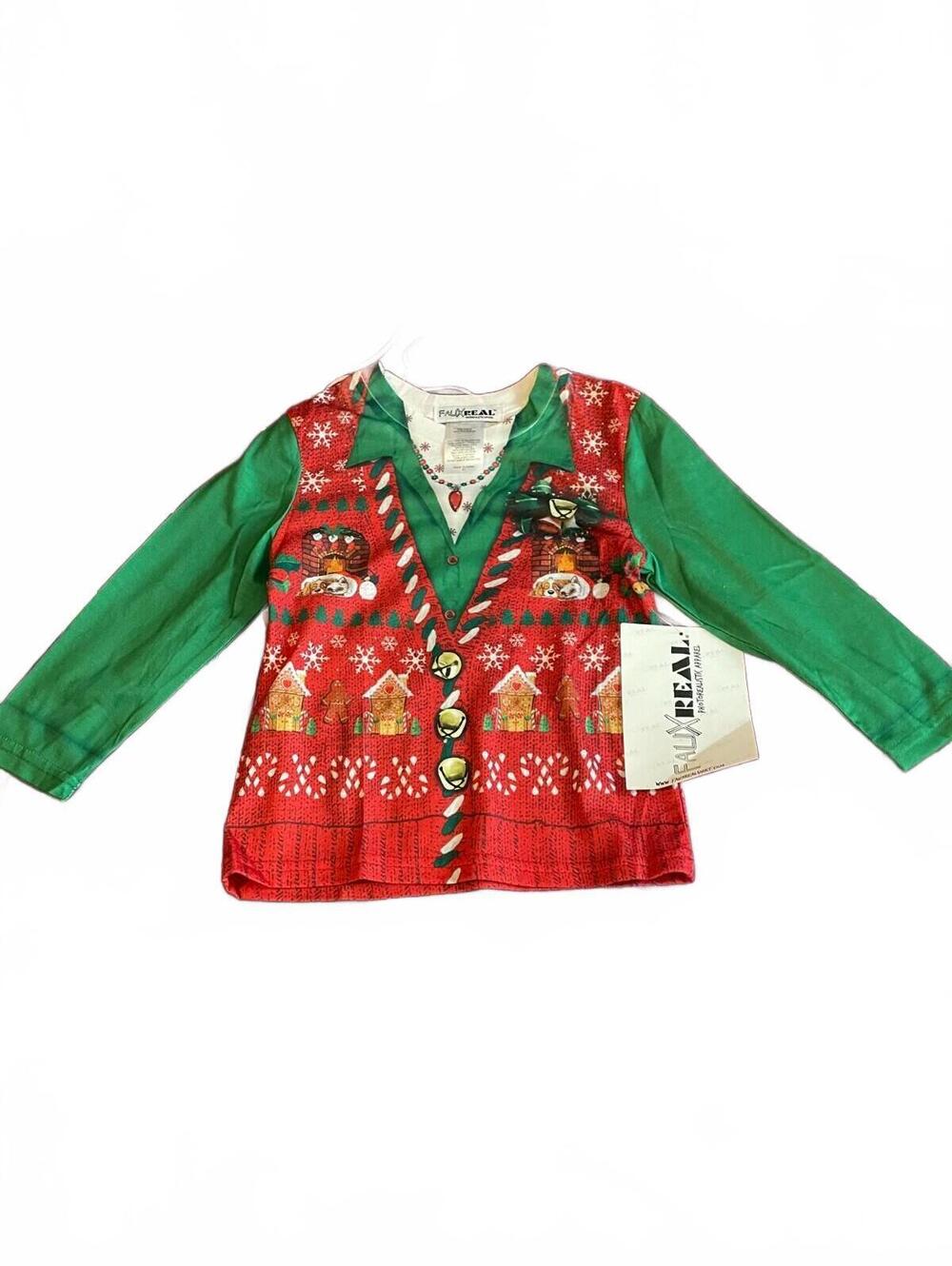 Faux Real Ugly Christmas Sweater Vest Santa Holiday Xmas Long Sleeve Shirt 3T